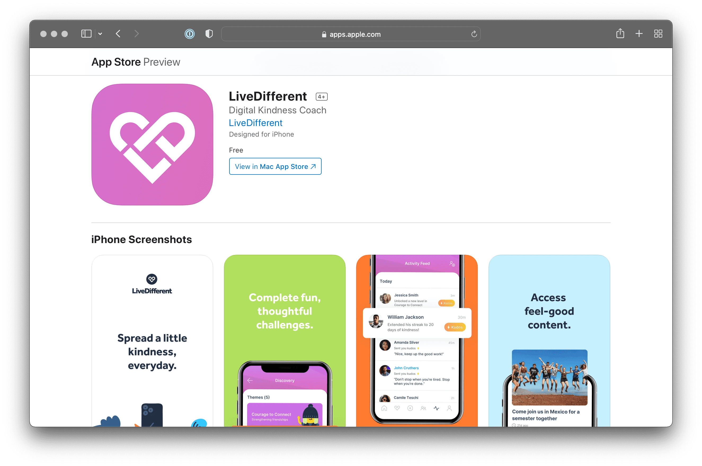 LiveDifferent App Store Page